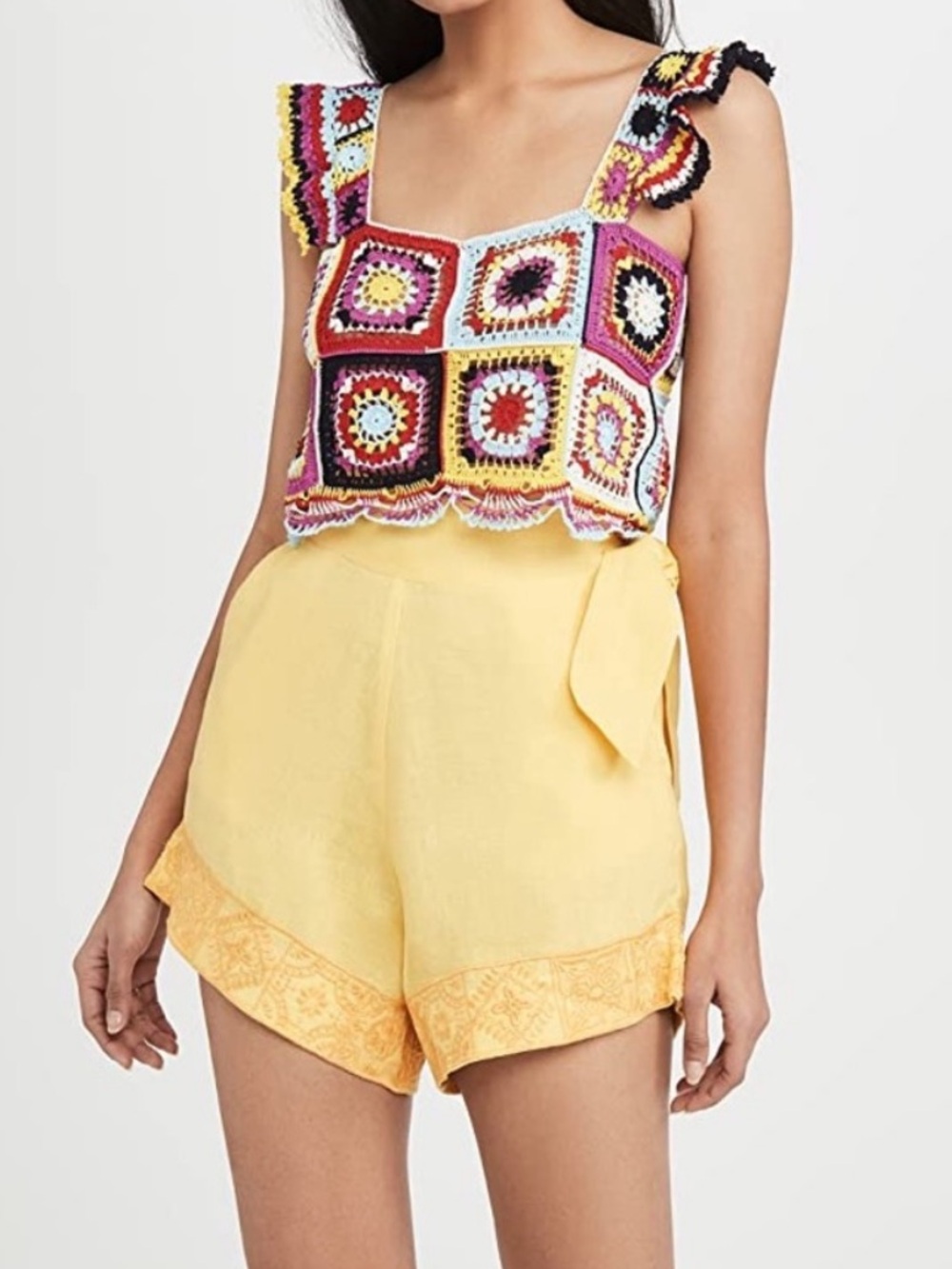 Carolina K High-Waist Yellow Tie-Side Women's Shorts Linen